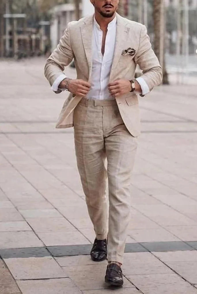 Men lightweight beige suit-front