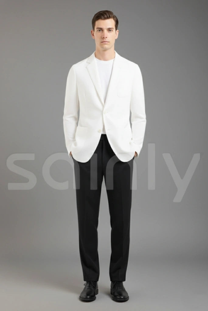 White linen blazer for men’s resort celebrations-front