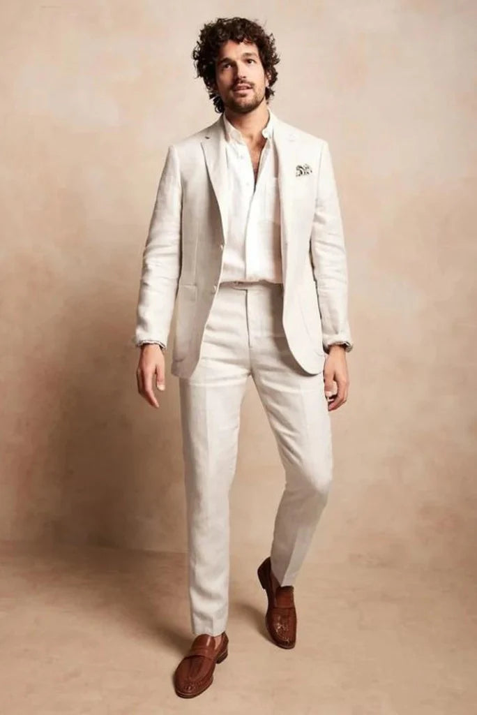 Men linen suit 2 piece-front