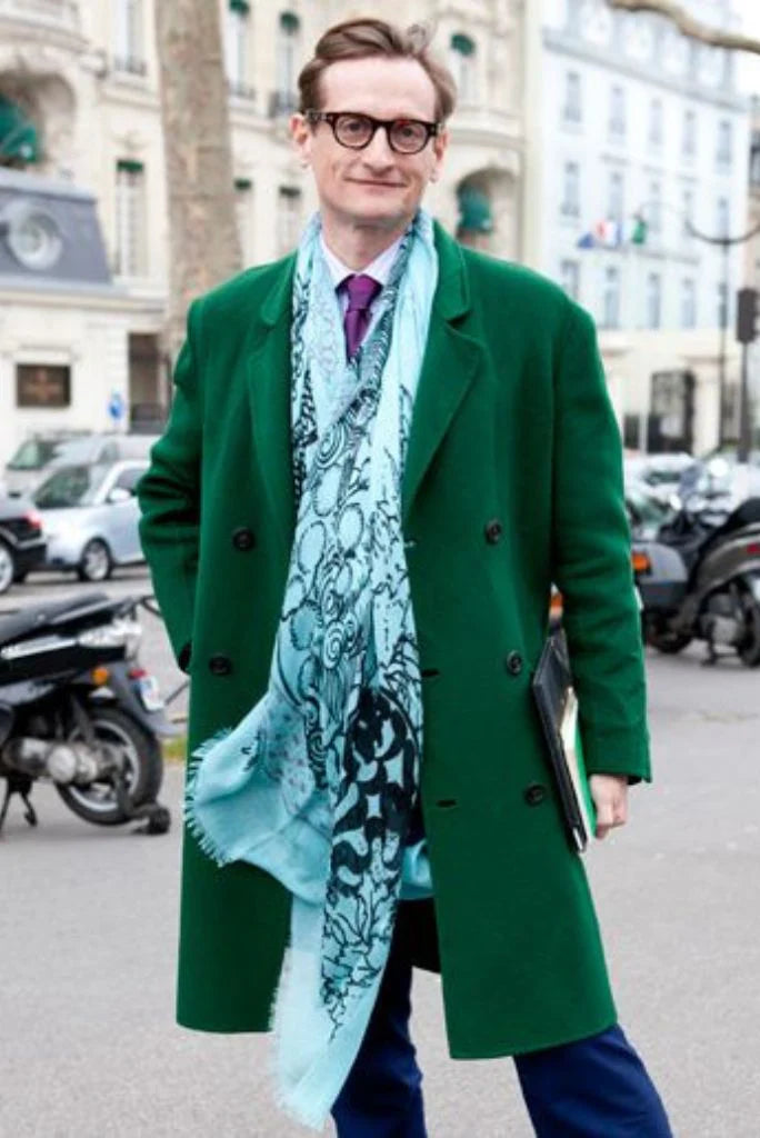Men long coat green-front 
