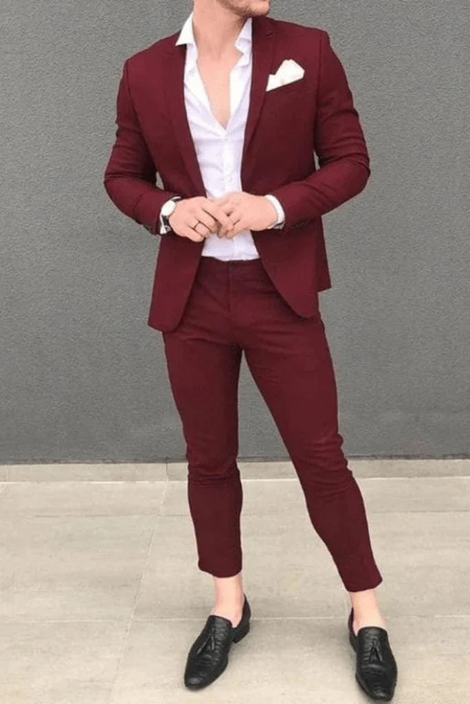 Men maroon casual suit-front