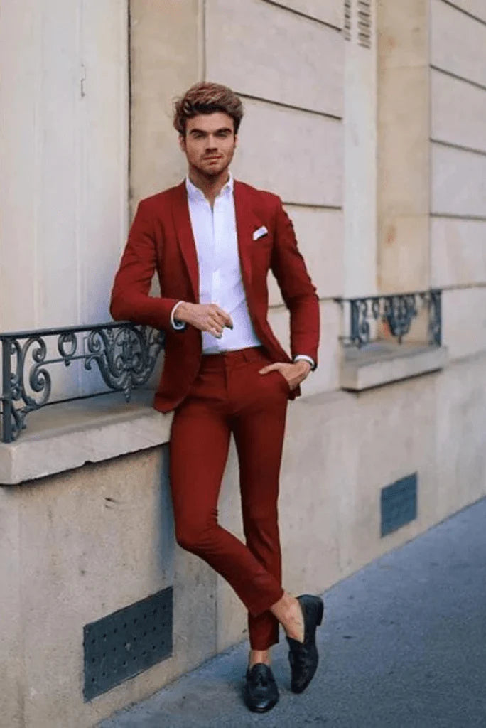 Men maroon formal suit-front
