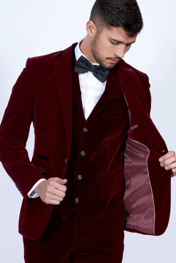 Men maroon three piece winter wear-front