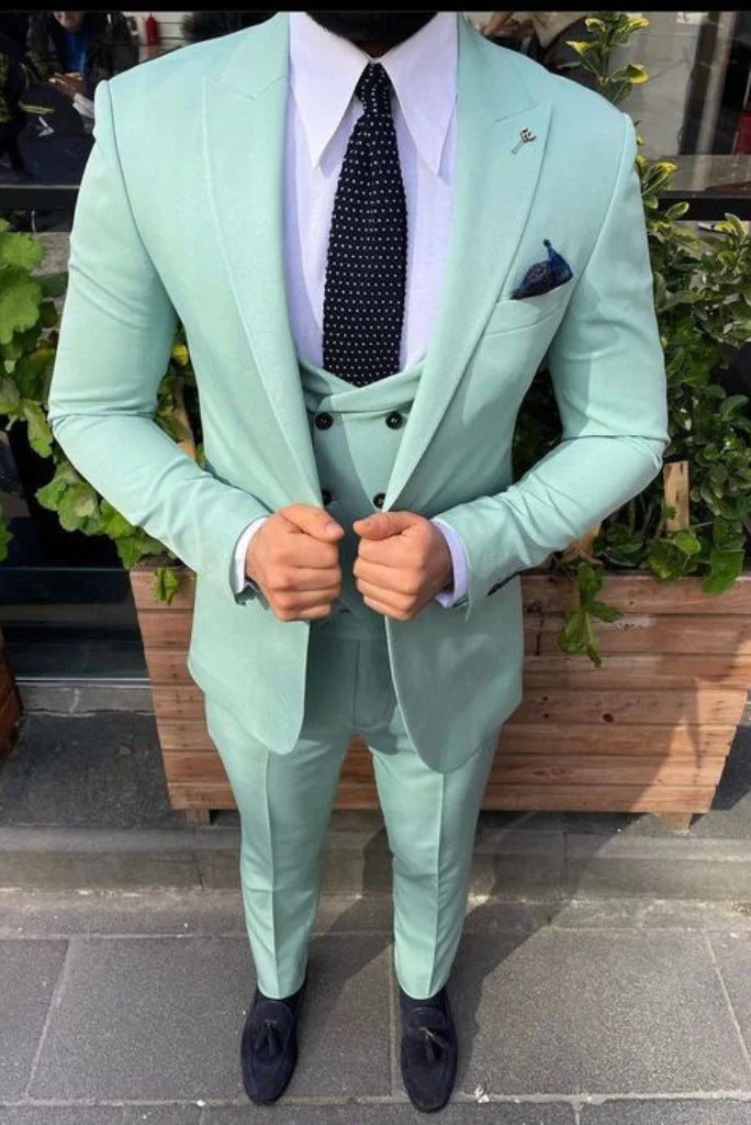 Men mint green suit-front