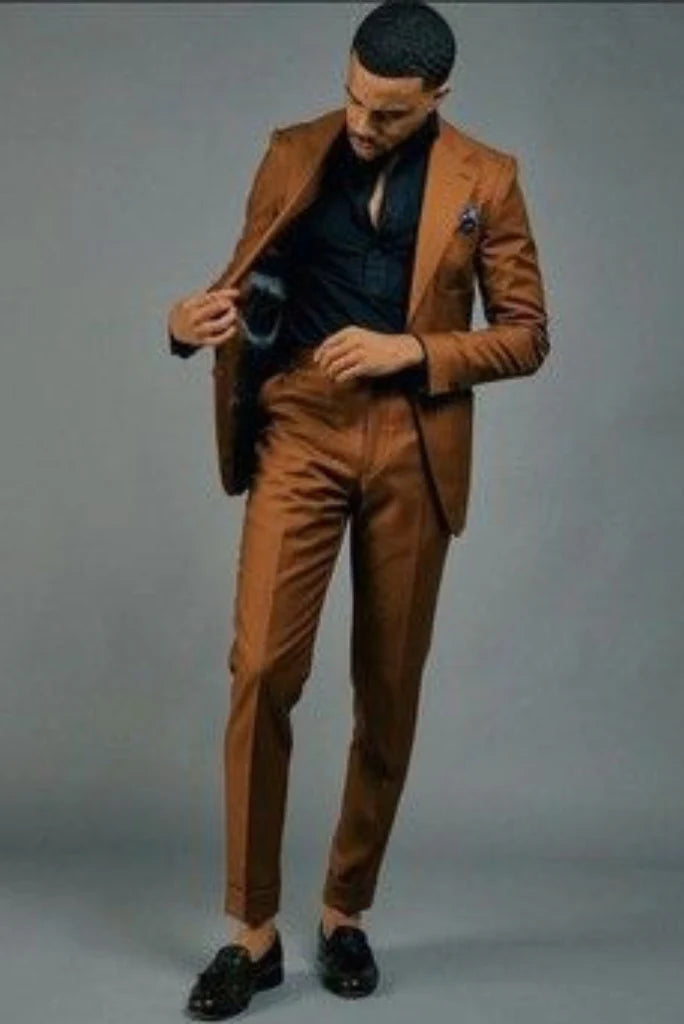 Men mustard two piece suit for formal wear-front