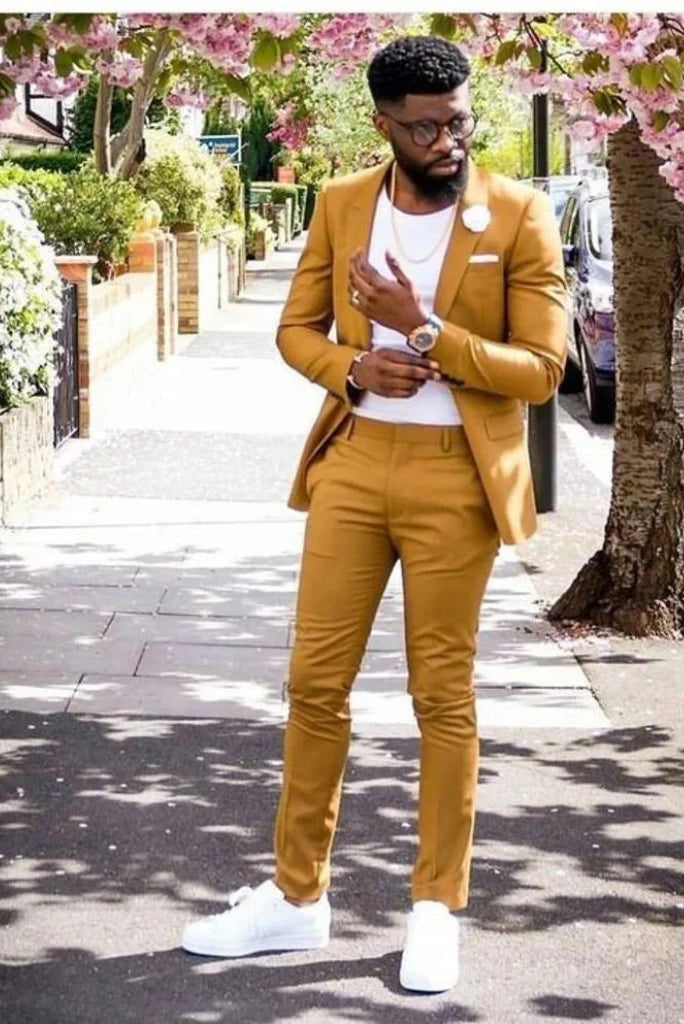 Men mustard two piece suit -front
