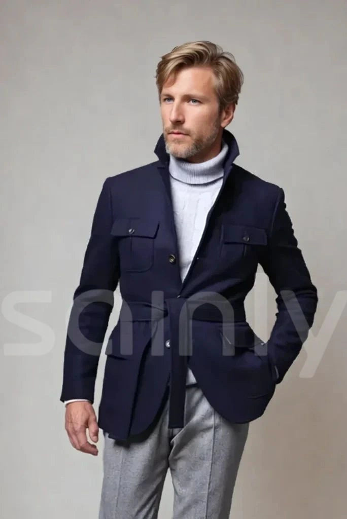 Navy blue shacket for men-front