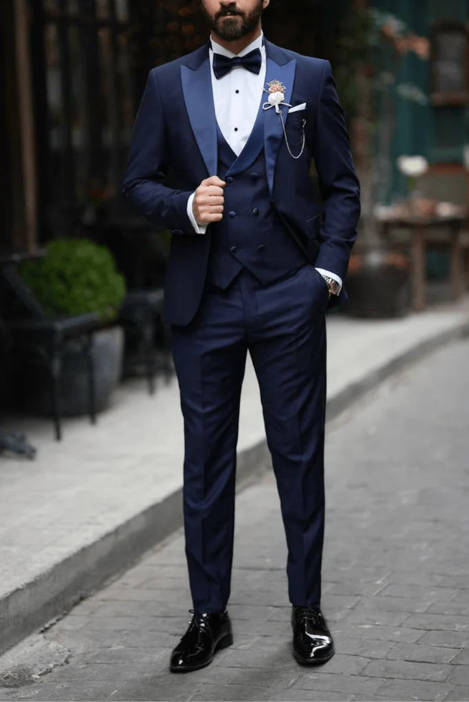 Men navy blue wedding suit-front