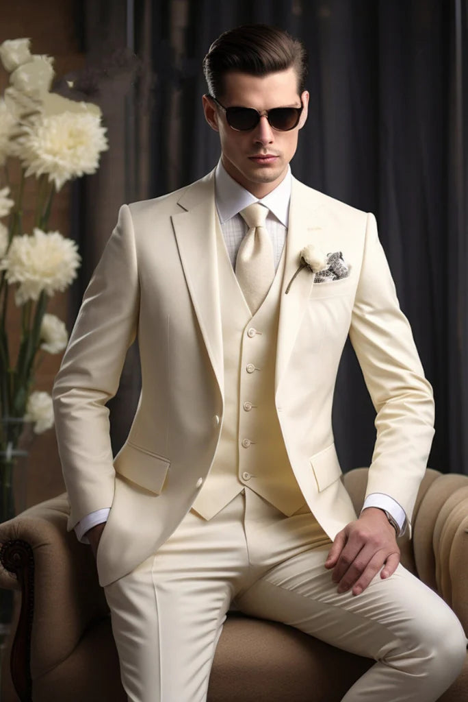 Men off white three piece-front