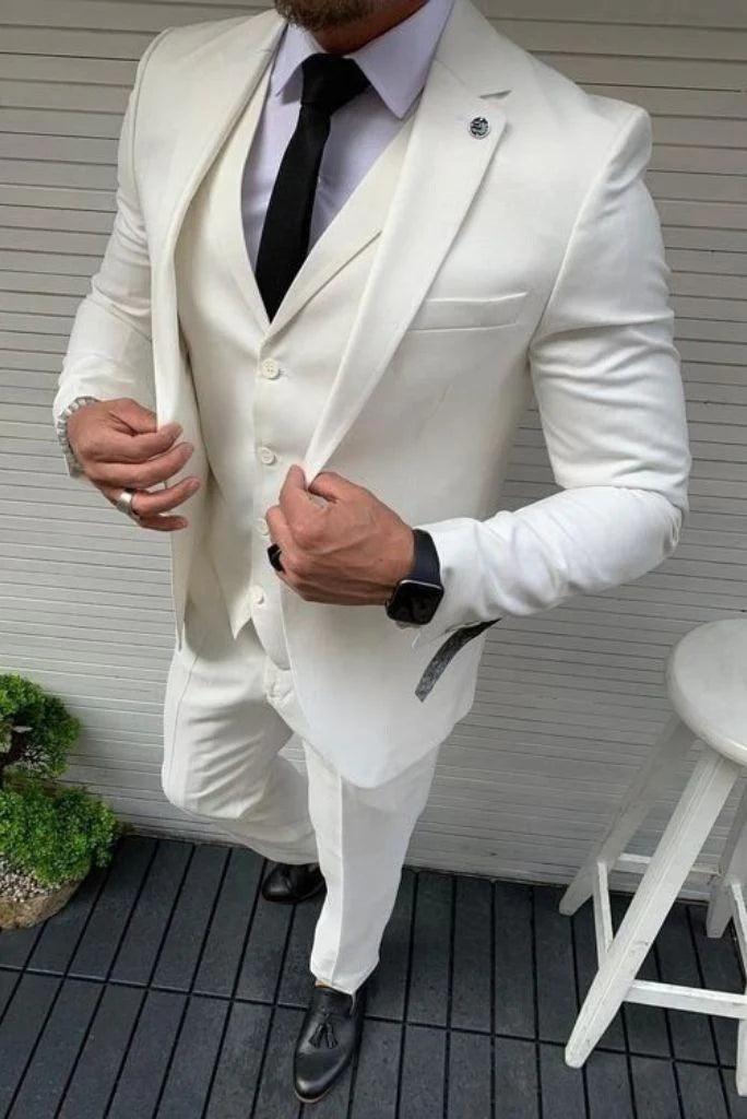 Men off white three piece-front
