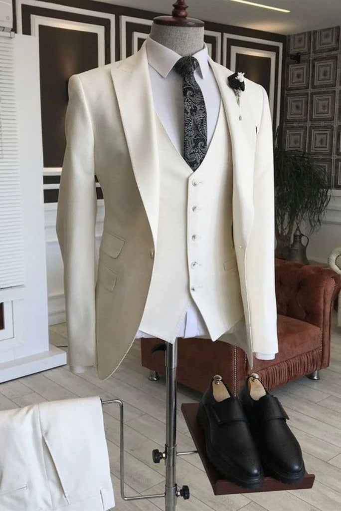Men off white three piece event wear-front