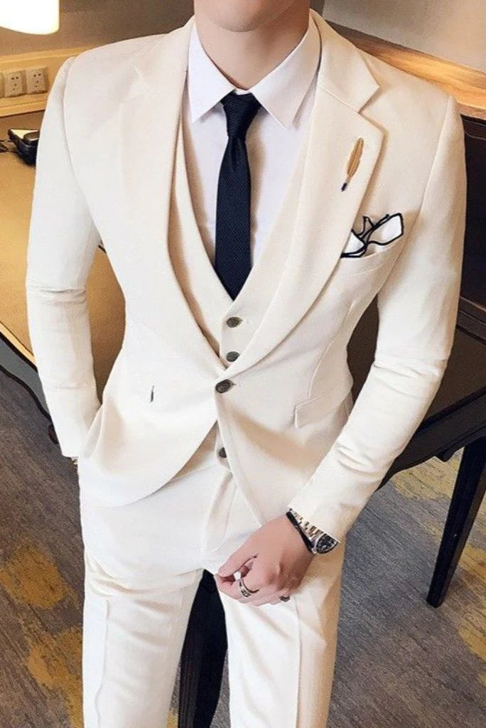 Men off white three piece event wear suit-front