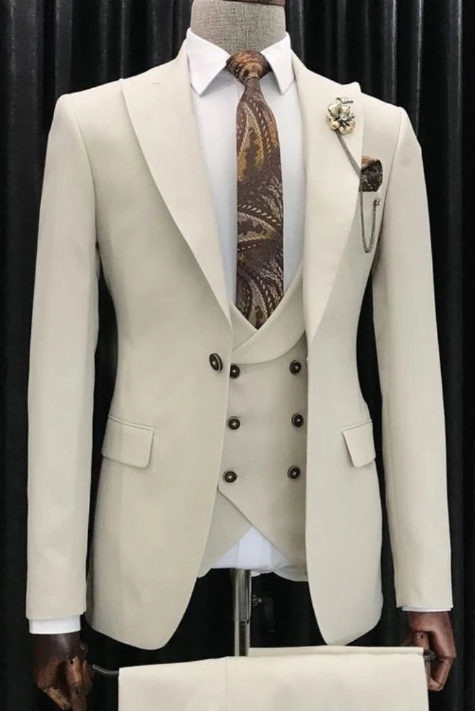 Men off white three piece wedding wear-front