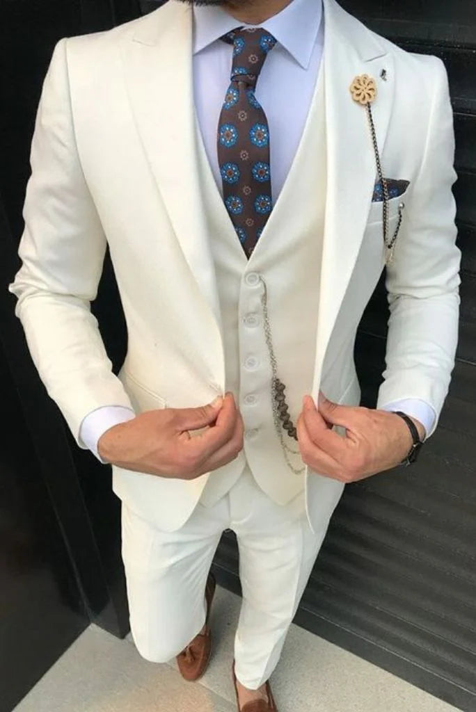 Men off white three piece wedding wear-front