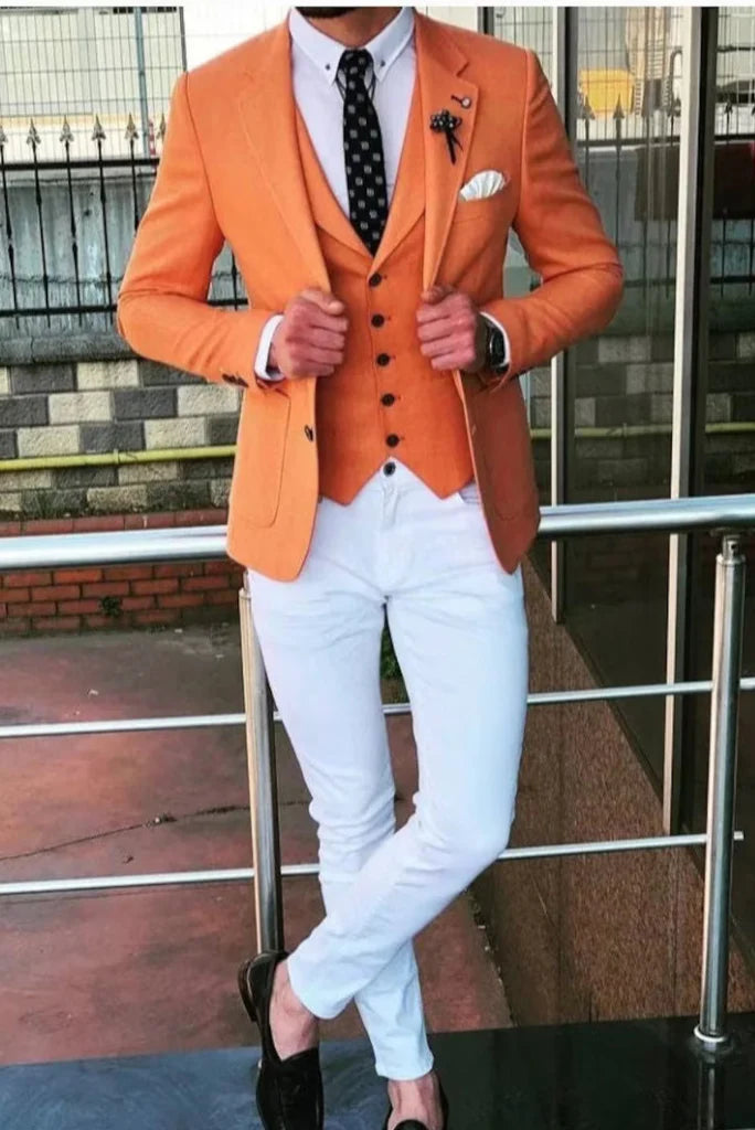 Men orange and white formal suit-Front