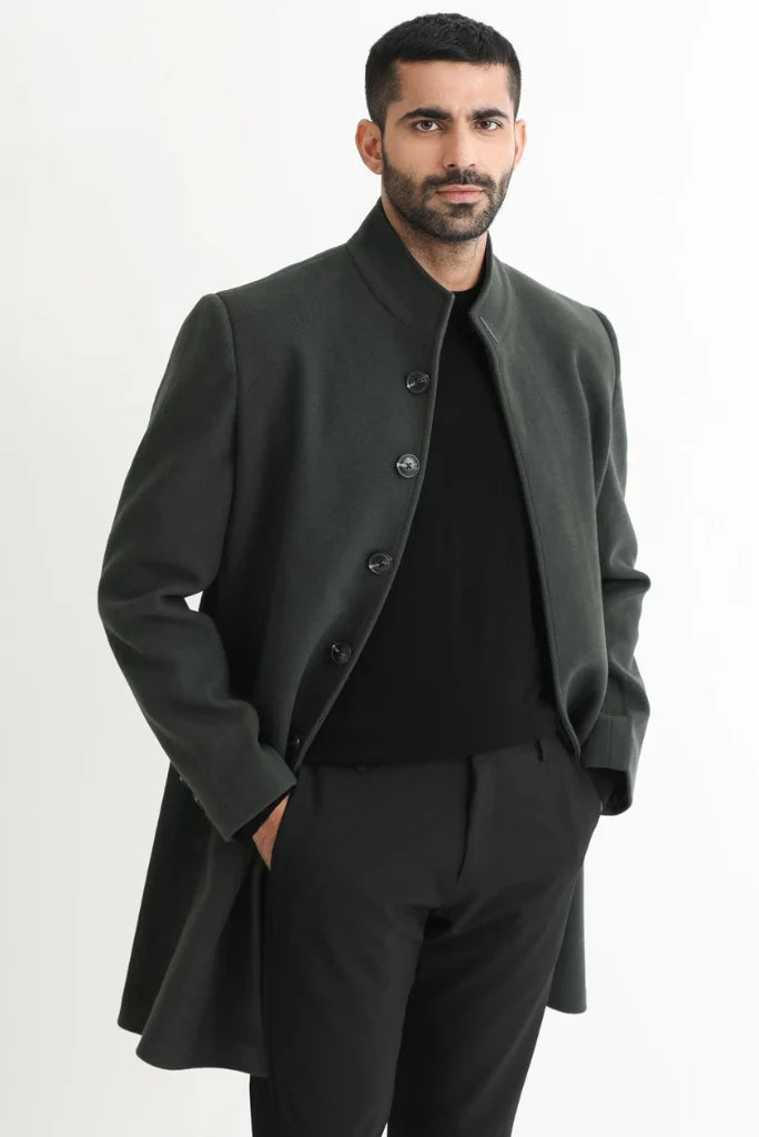 Green overcoat for men-side