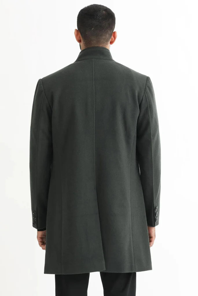 Green winter overcoat for men-back