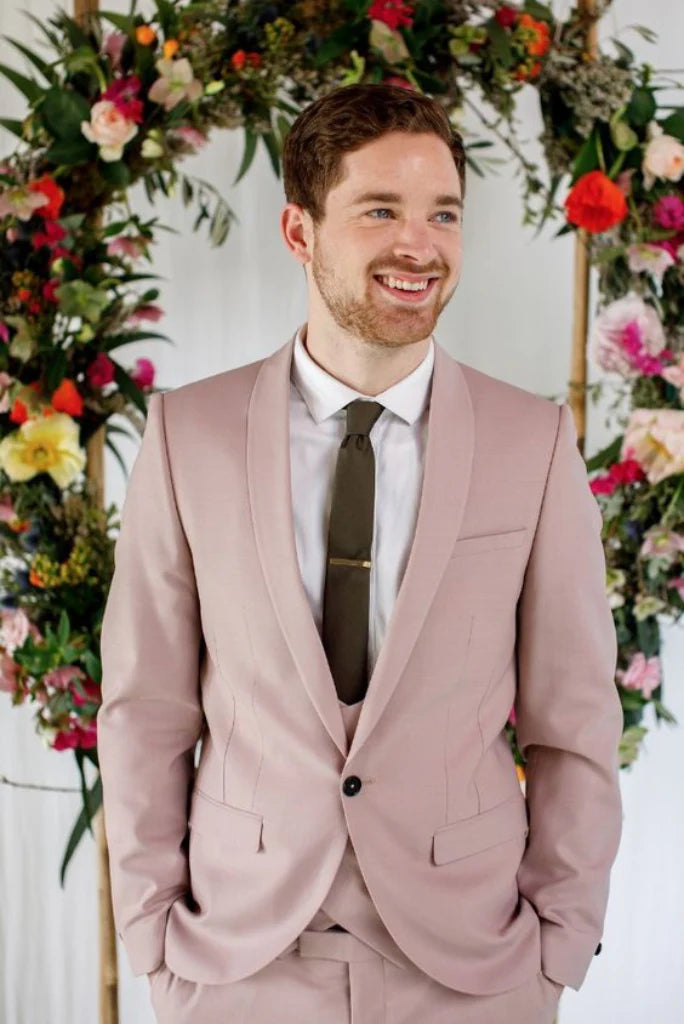 Men peach three piece suit-front