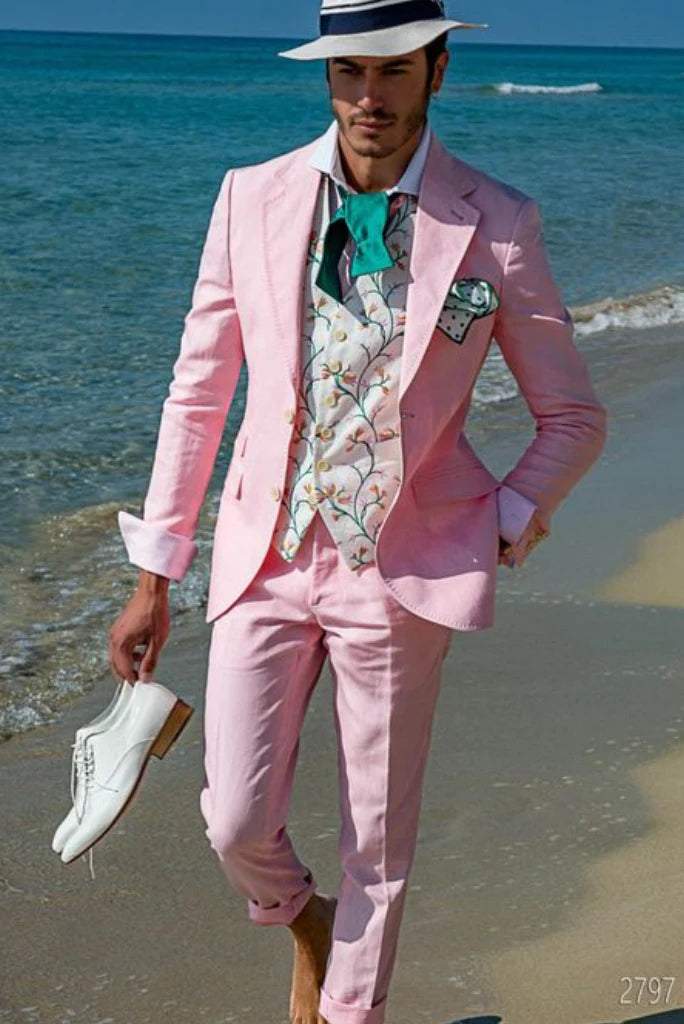 Men pink casual suit-front