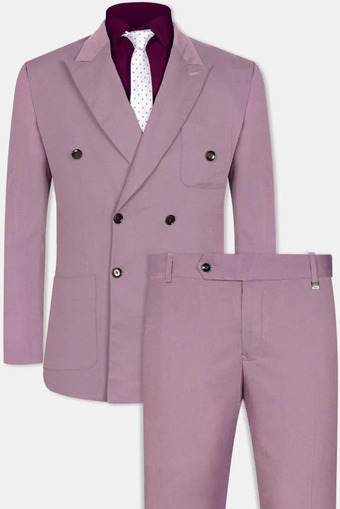 Men pink double breasted suit-front