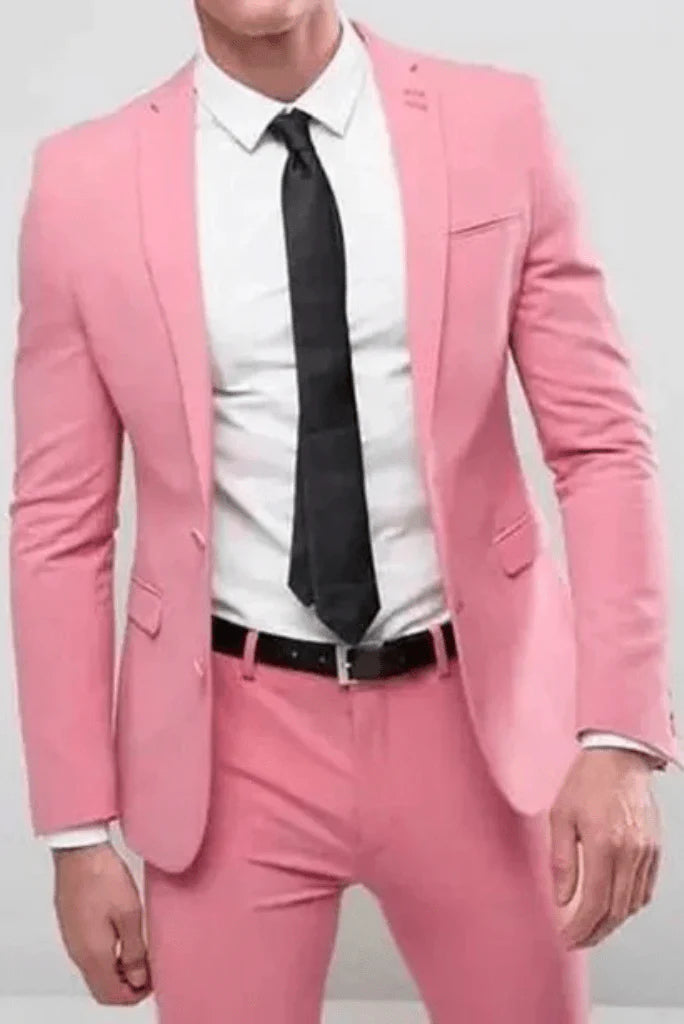 Men pink two button suit-front