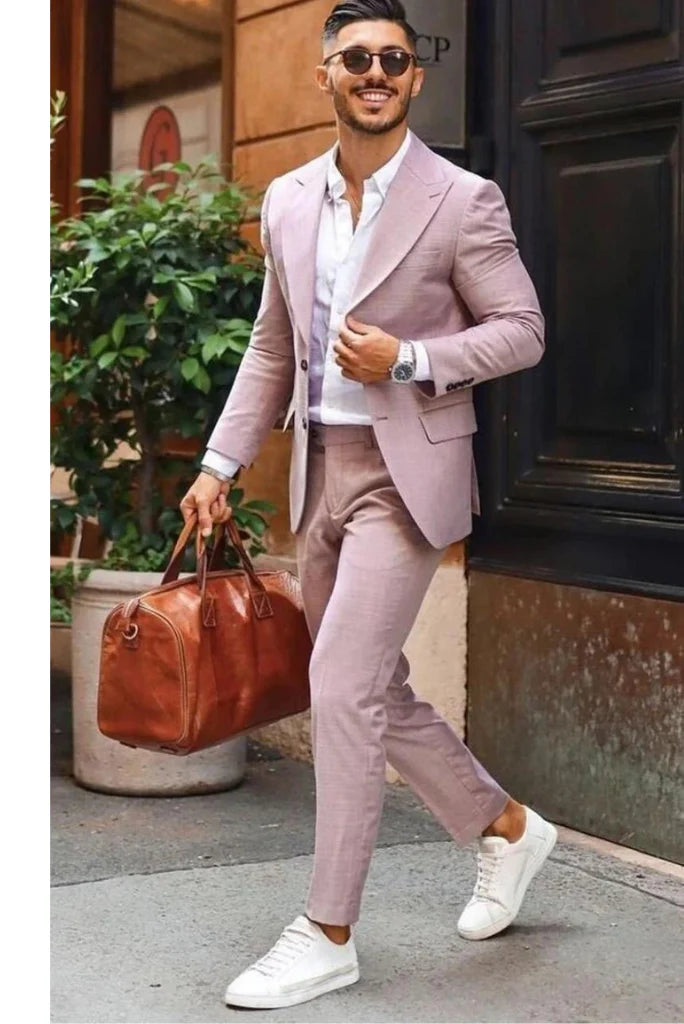 Men pink two piece formal suit -front