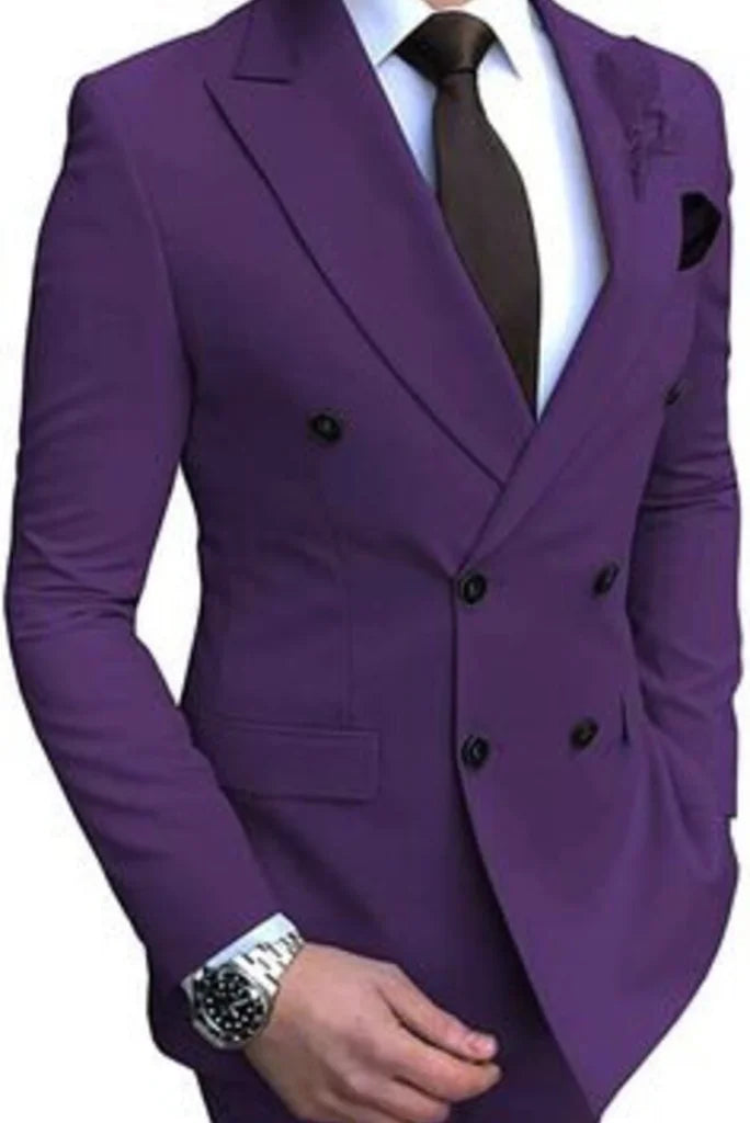 Men purple double breasted two piece suit-front