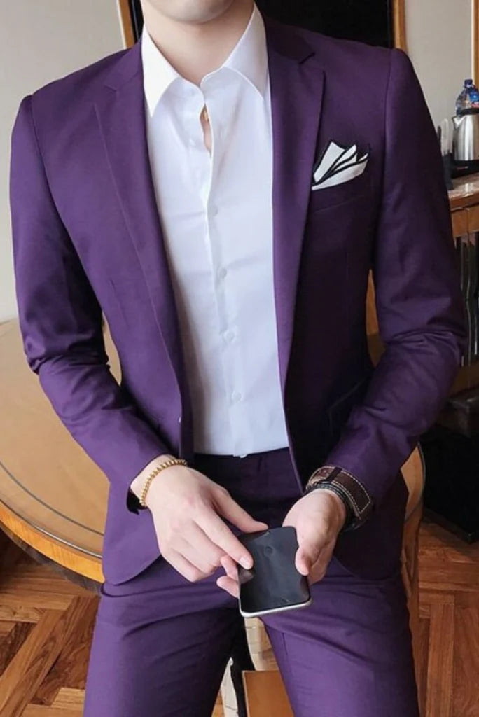 Men two piece purple suit-front