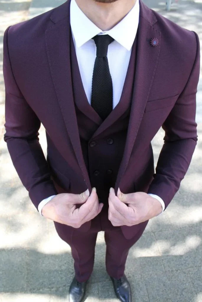 Men purple three piece formal-front
