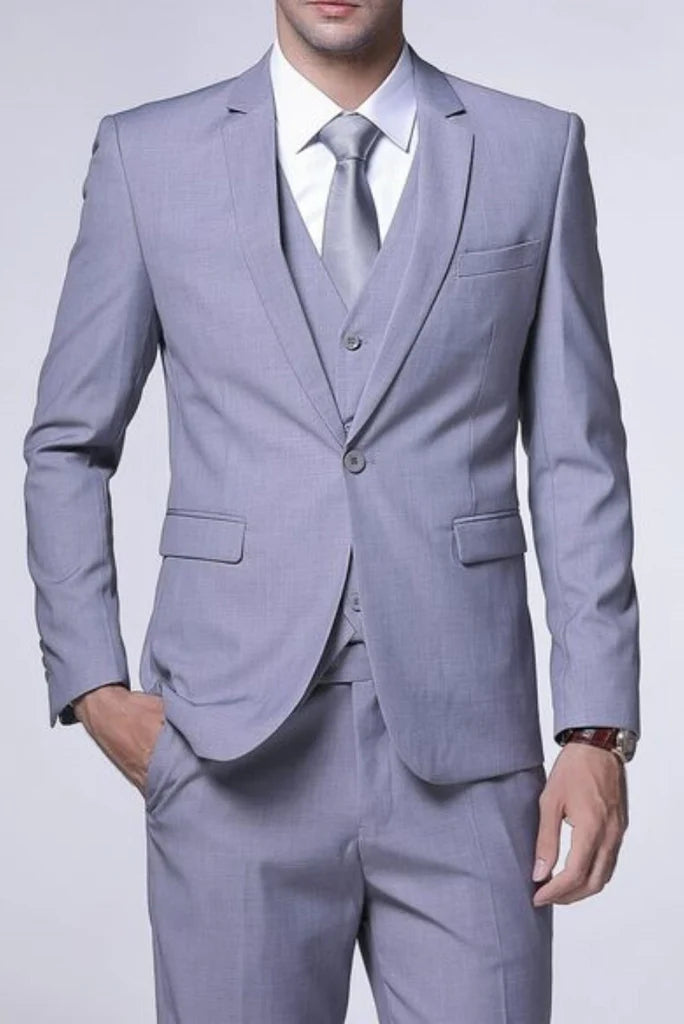 Men purple three piece formal suit-front