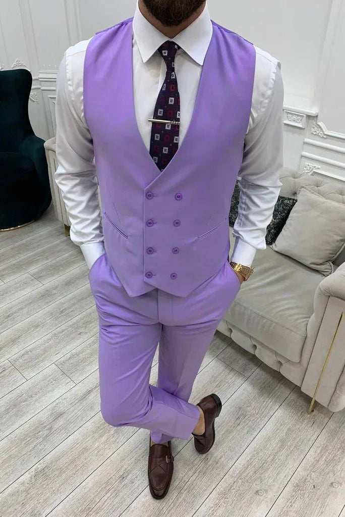 Men tailored purple waistcoat with slim fit trousers