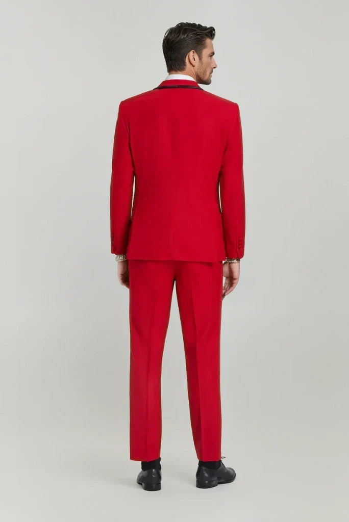 Red three piece formal suit for men-back