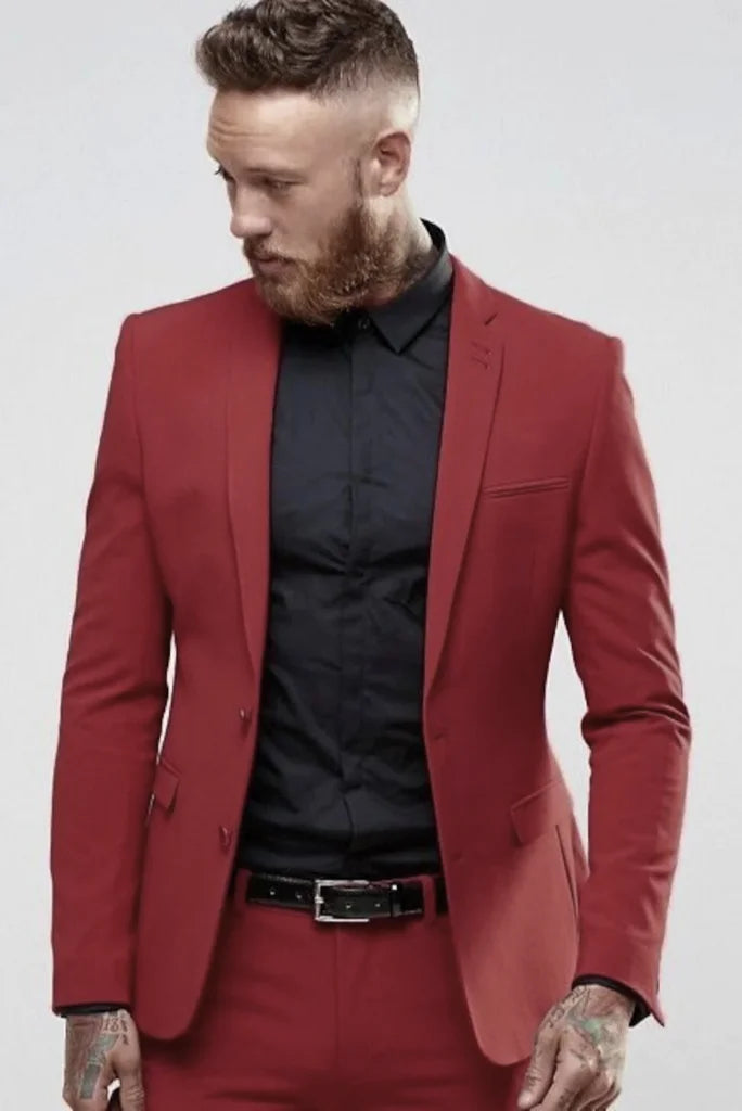 Men red casual suit for formal wear-front