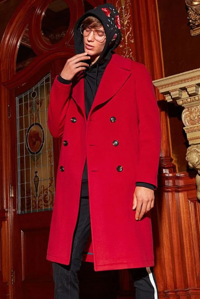 Men red double breasted coat-front