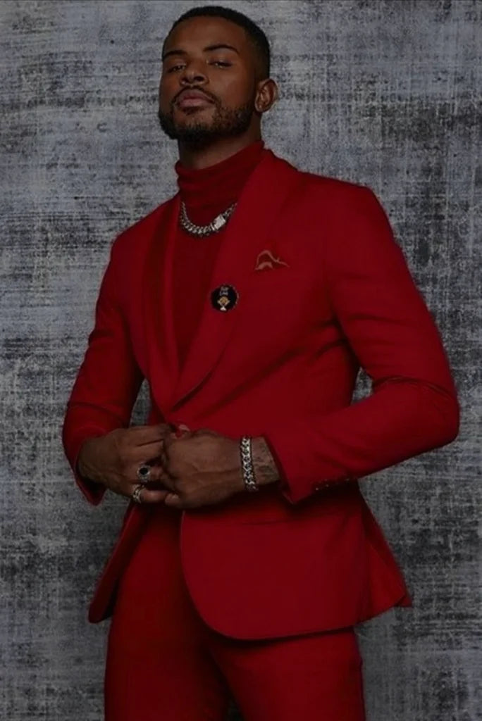 Men red suit for party wear-front