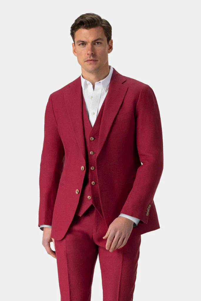 Men red three piece formal-front
