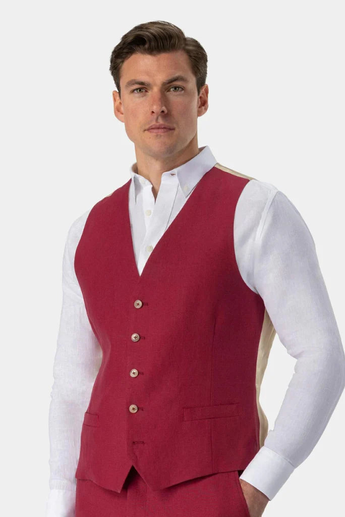 Red three piece suit