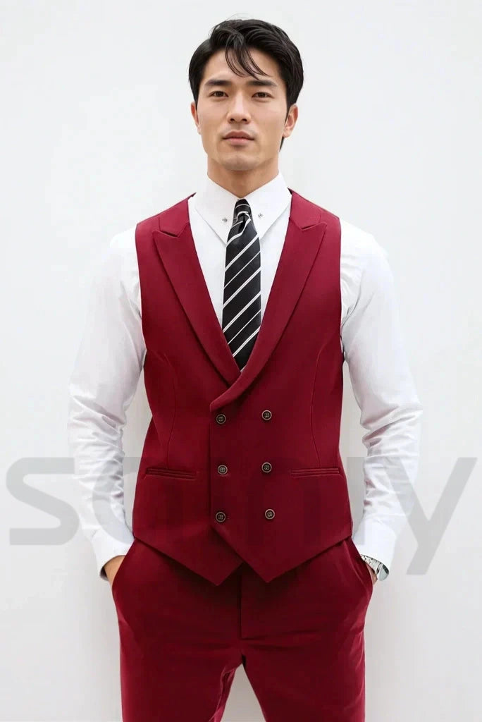 Men red waistcoat and pant-front