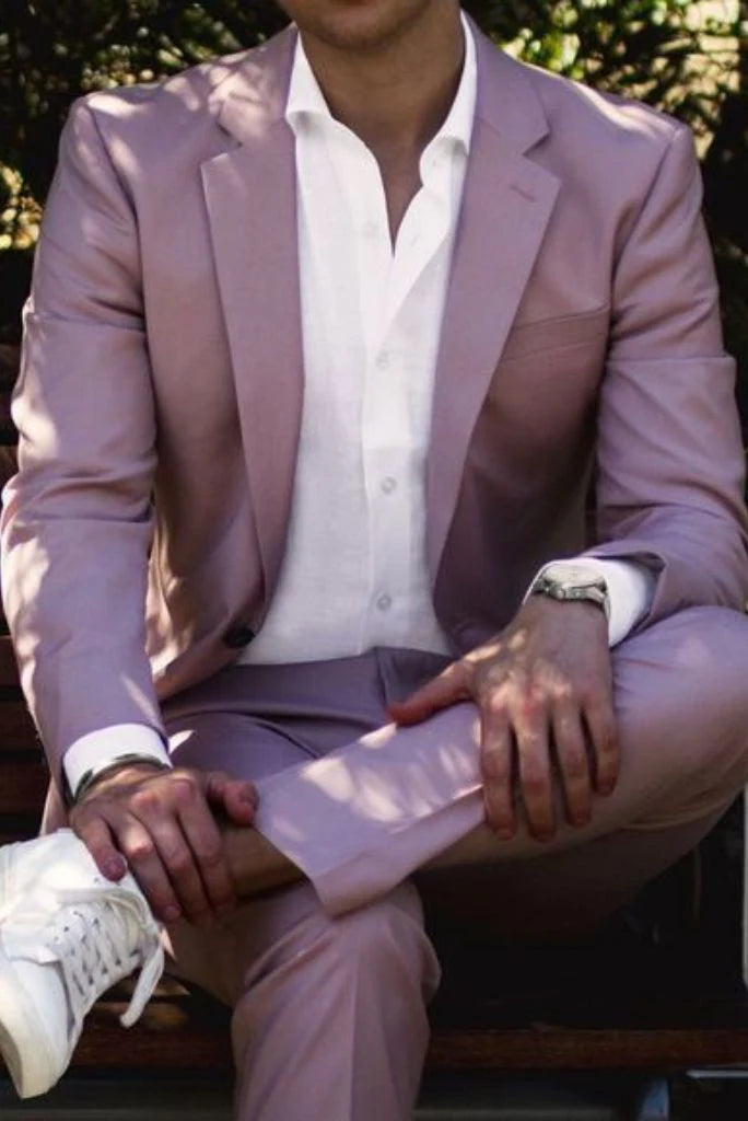 Men rose pink two piece suit-front