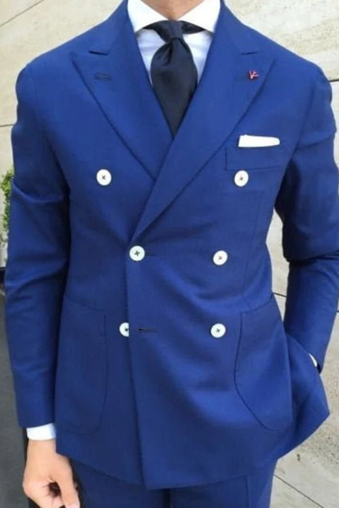 Men double breasted royal blue suit-front