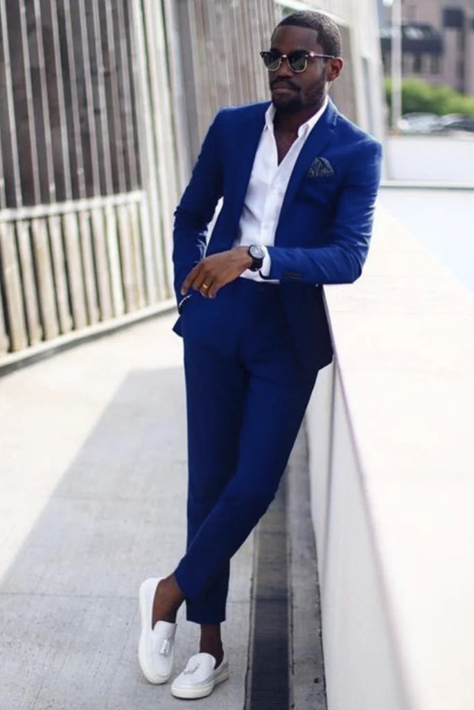 Men royal blue formal suit -front