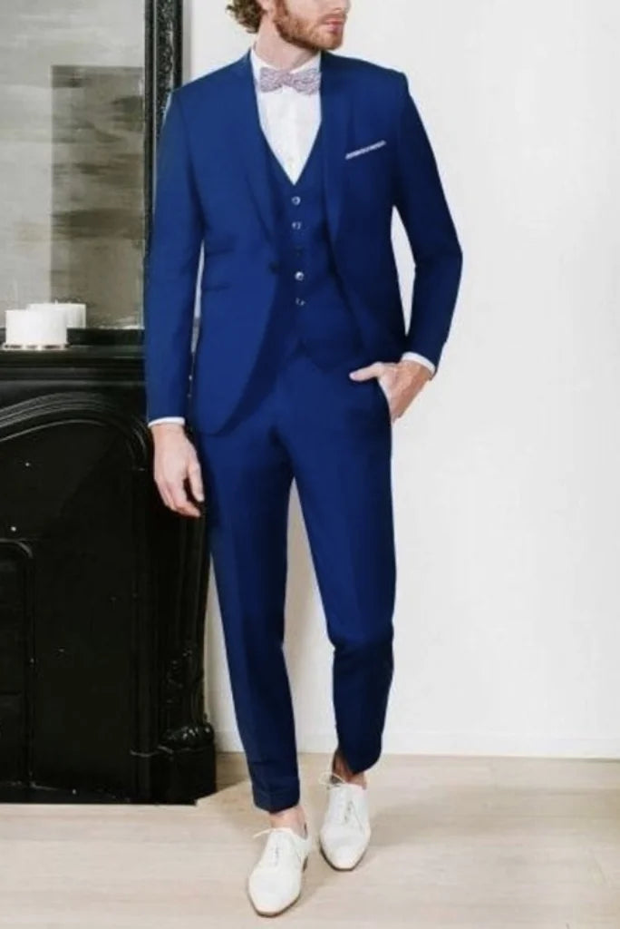 Men royal blue three piece-front