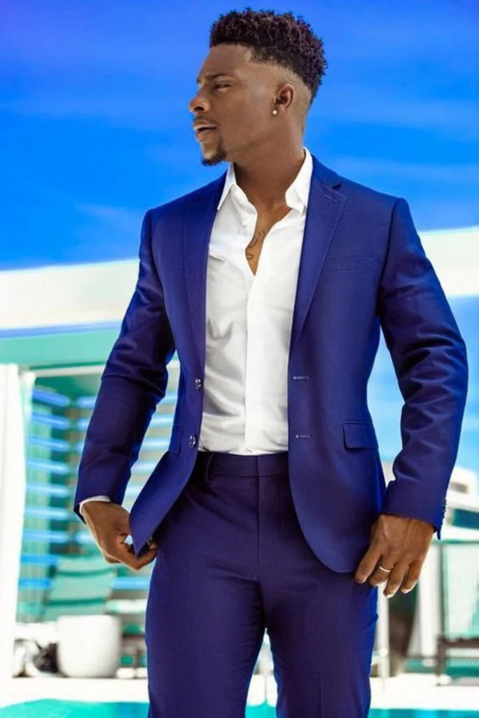 Men royal blue two piece formal partywear suit-front