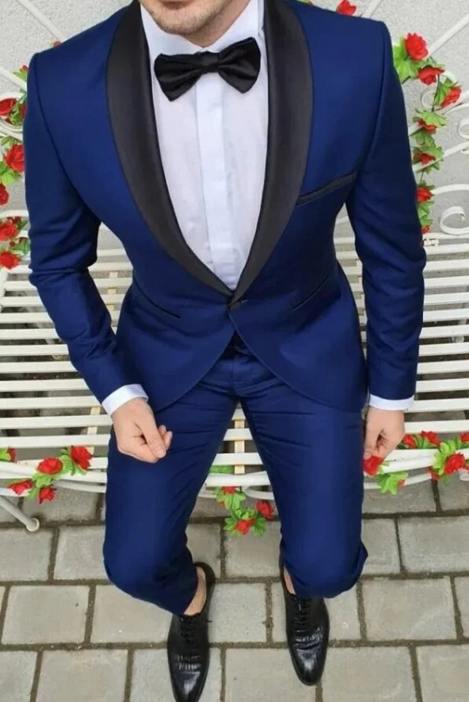 Men royal blue two piece tuxedo suit-front