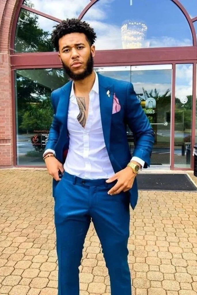 Men royal blue two piece suit-front