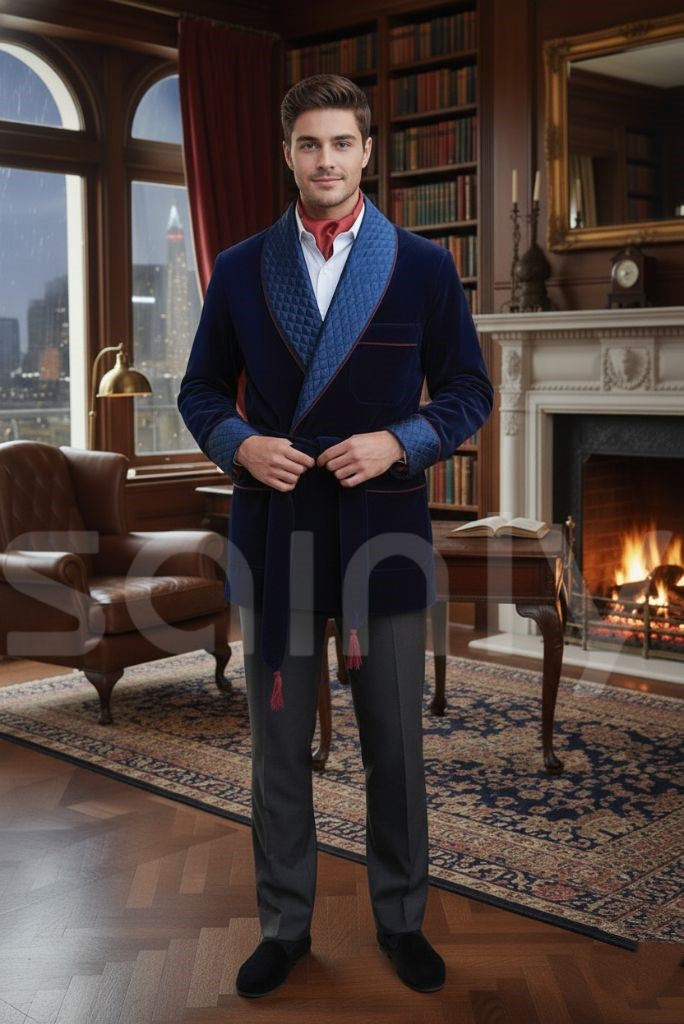 Men double breasted velvet jacket-Fornt