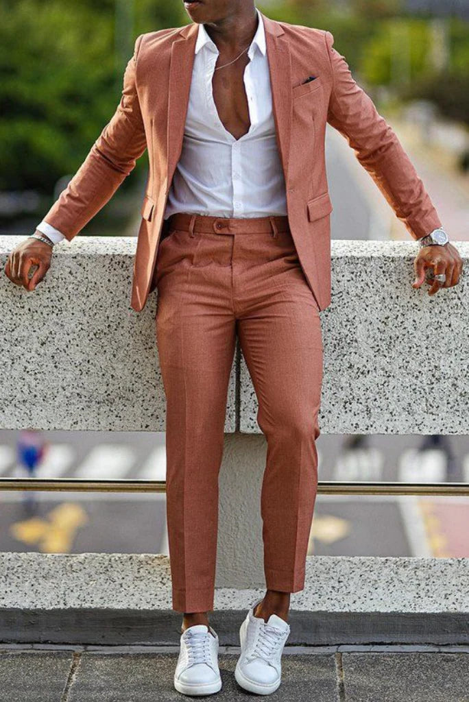 Men rust brown two piece formal suit-front