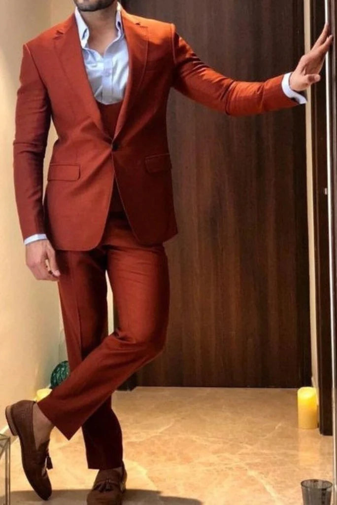 Men rust color suit-front
