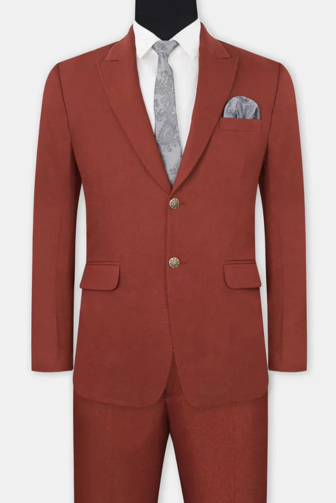 Men rust orange suit for events-front