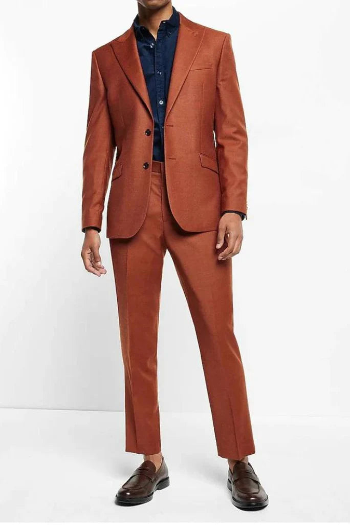Men rust two piece formal suit-front